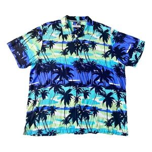 Tommy Bahama Veracruz Cay Hawaiian Shirt Men 2XL Blue Green Allover Palm Trees